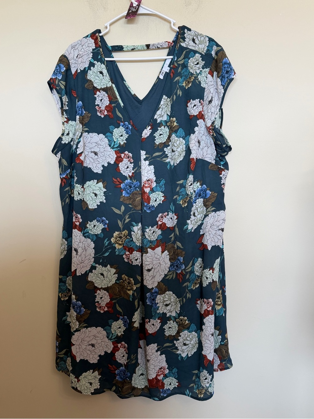 DR2 Teal Floral Shift Dress Plus Size 3X V-Neck Cutout Back